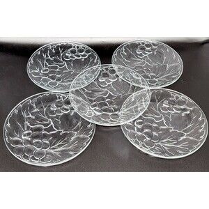 Grape Cluster Embossed Glass Salad Dessert Plates Set of 5 KIG Indonesia 8.66"